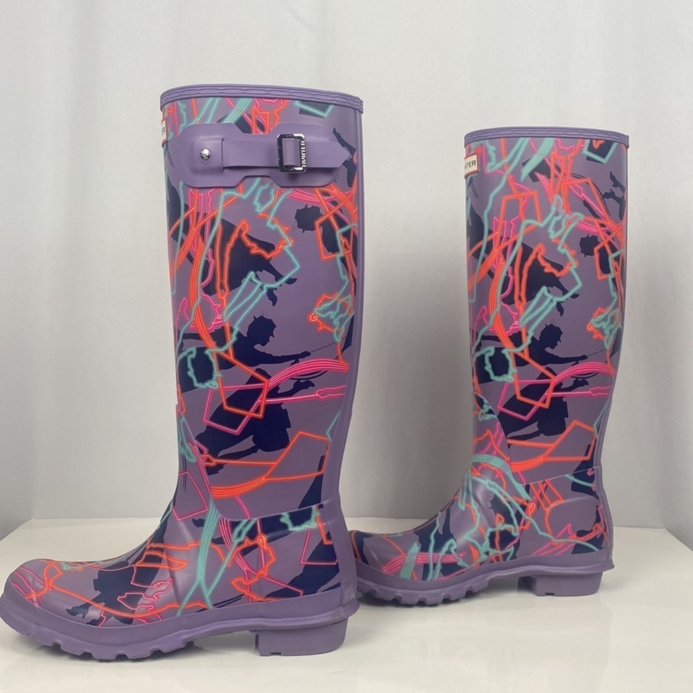 Hunter Women's Purple Neon Pattern Tall Rain Boots...Disney Mary Poppins - Picture 8 of 16
